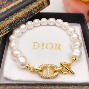 Dior Gold and White Pearl Charm Bracelet